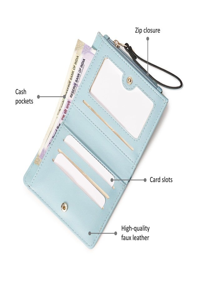 Fastrack Women Faux Leather Color Blocked Two-Fold Wallet , | with 3 Card Holders & ID Card Holder | Wallet with Wristlet | Purse for Daily Use, Blue - Image 3